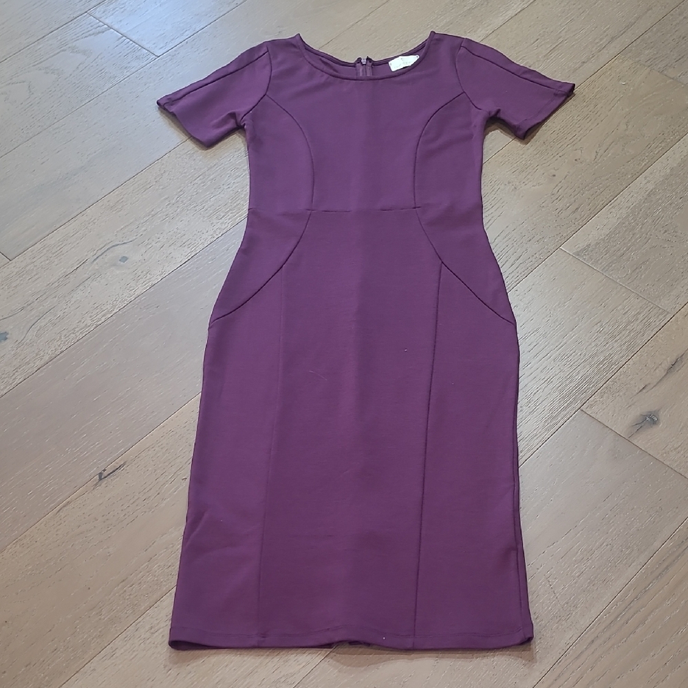 NWT Iconic by Unique Vintage Dress Women's sz L Eggplant Short Sleeve Midi